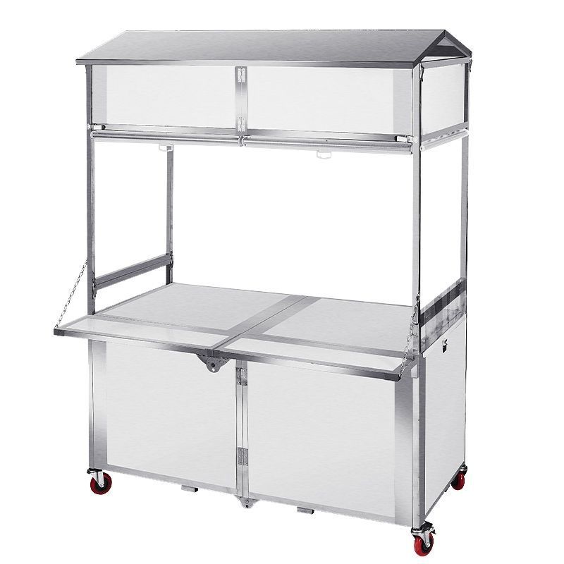 Food Snacks To Eat - Nachtmarkt-Verkaufswagen, faltbar, handgeschobener Snackwagen aus Edelstahl,