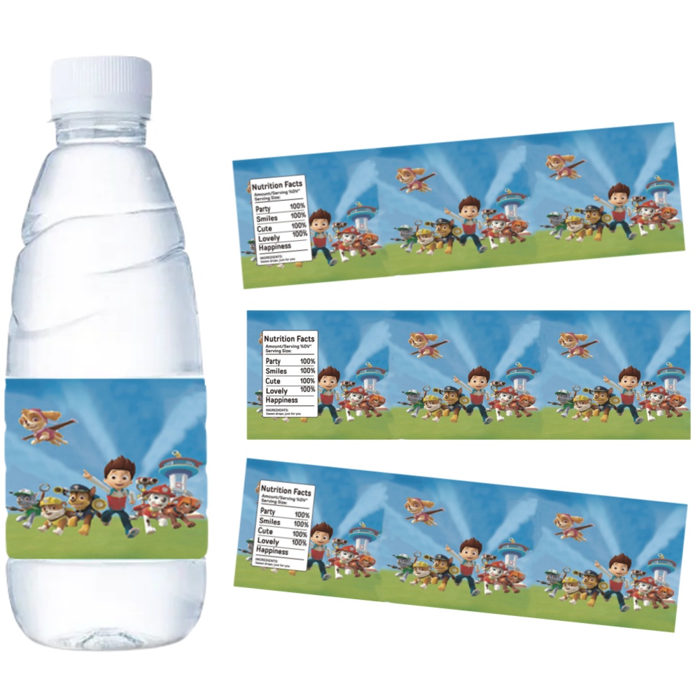 Candy Sour Strip - Paw Patrol Wasserflaschen-Etiketten, Aufkleber, Hunde, Wein,